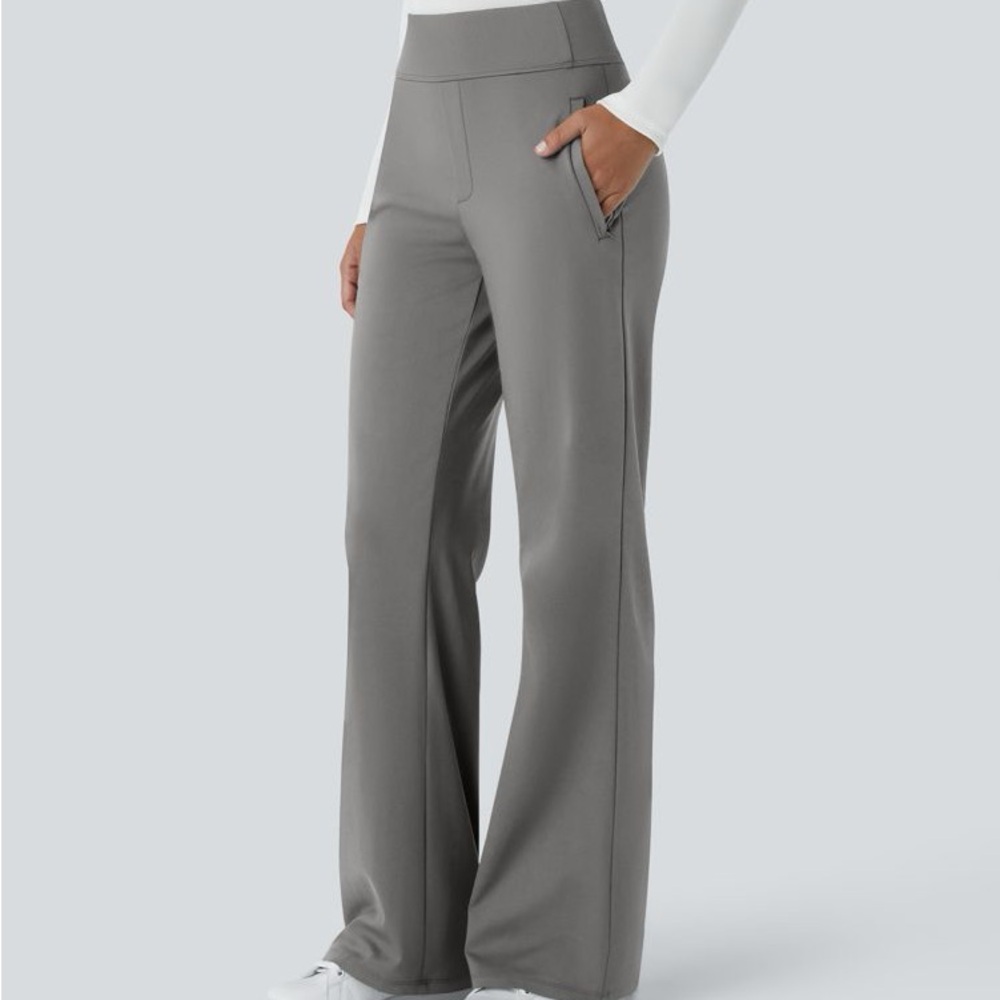 HALARA Wide-Leg Ponte Knit Pants in Gray